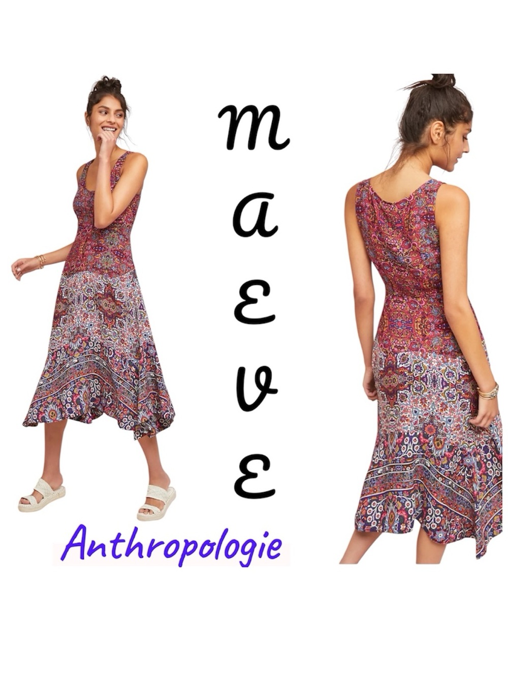 Maeve by Anthropologie Pink Floral-Trim Midi Dress